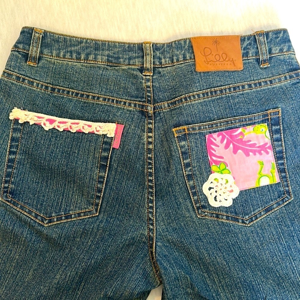 Lilly Pulitzer Patch Work Beaded Floral Denim Jeans Like New Rare Women’s Size 6 - Picture 2 of 15